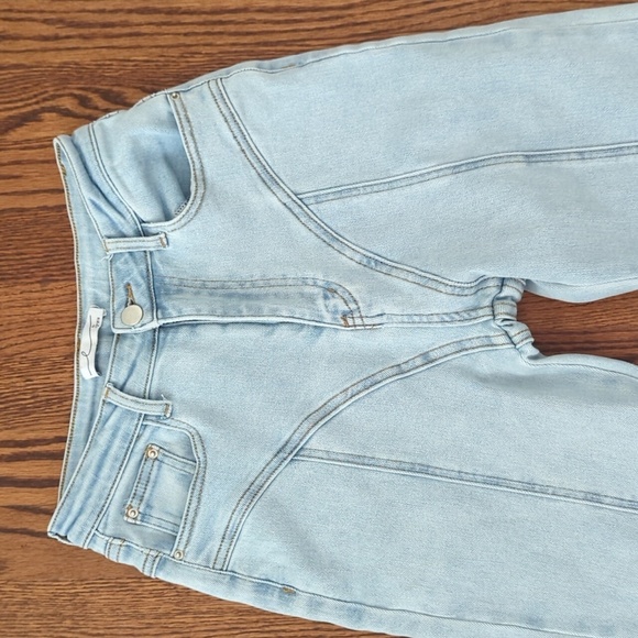 Egreis Rare Slimming Jeans Light Blue Denim Panel High Waist Ankle Slit W25 L32 - Picture 2 of 10